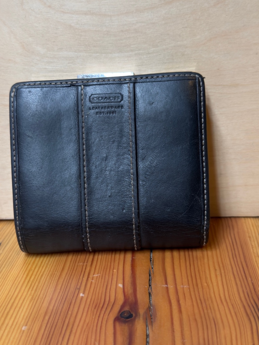 Vintage Coach Black Leather Bifold Wallet with Vertical Stitch Panels